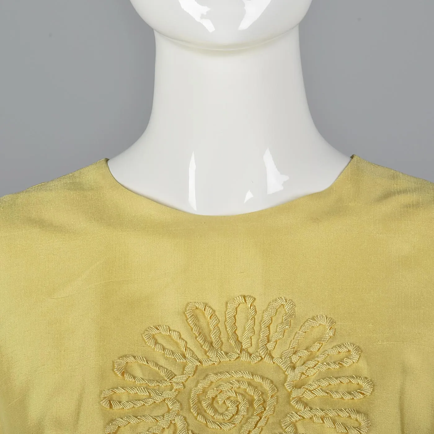 1960s Yellow Silk Shift Dress with Flower Applique