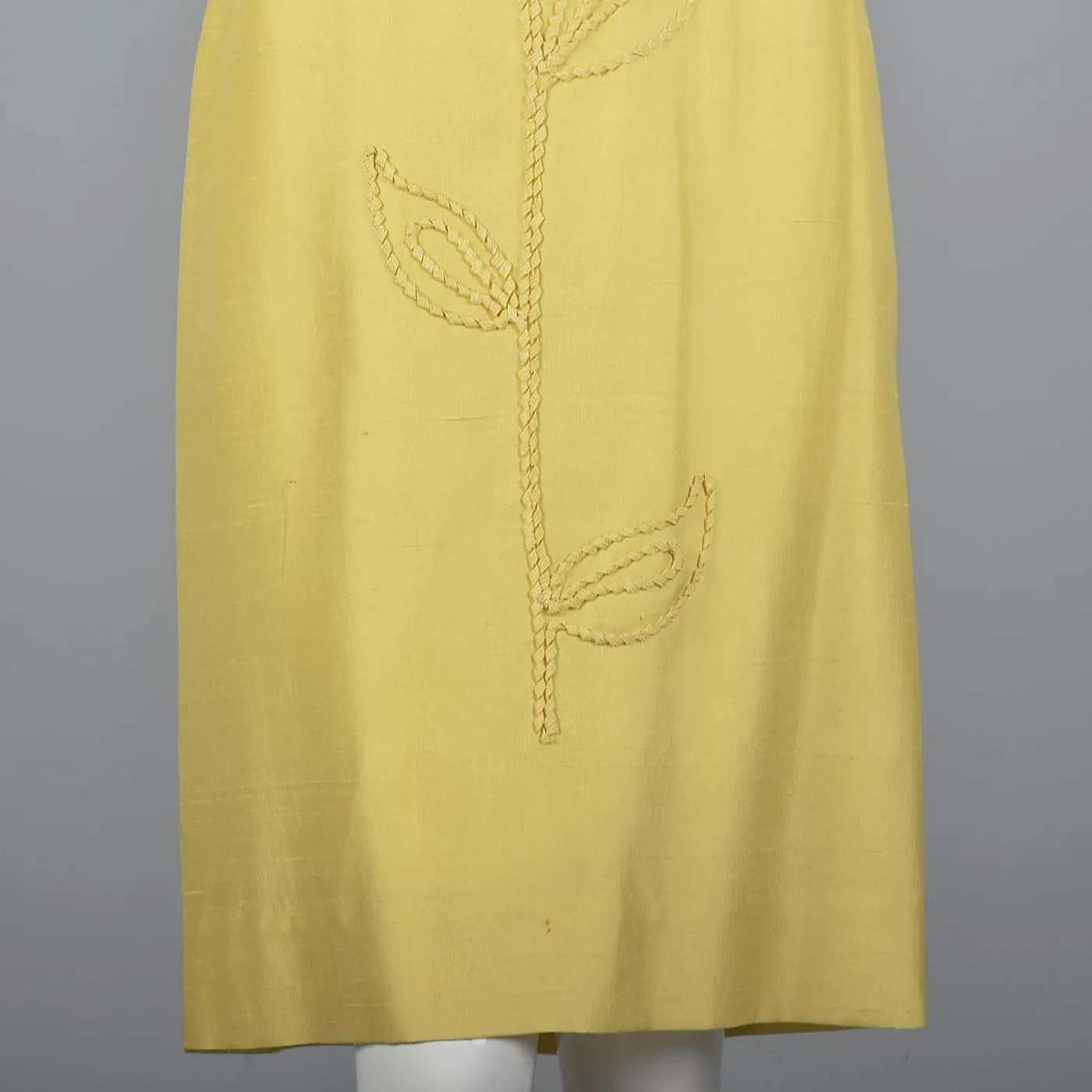 1960s Yellow Silk Shift Dress with Flower Applique