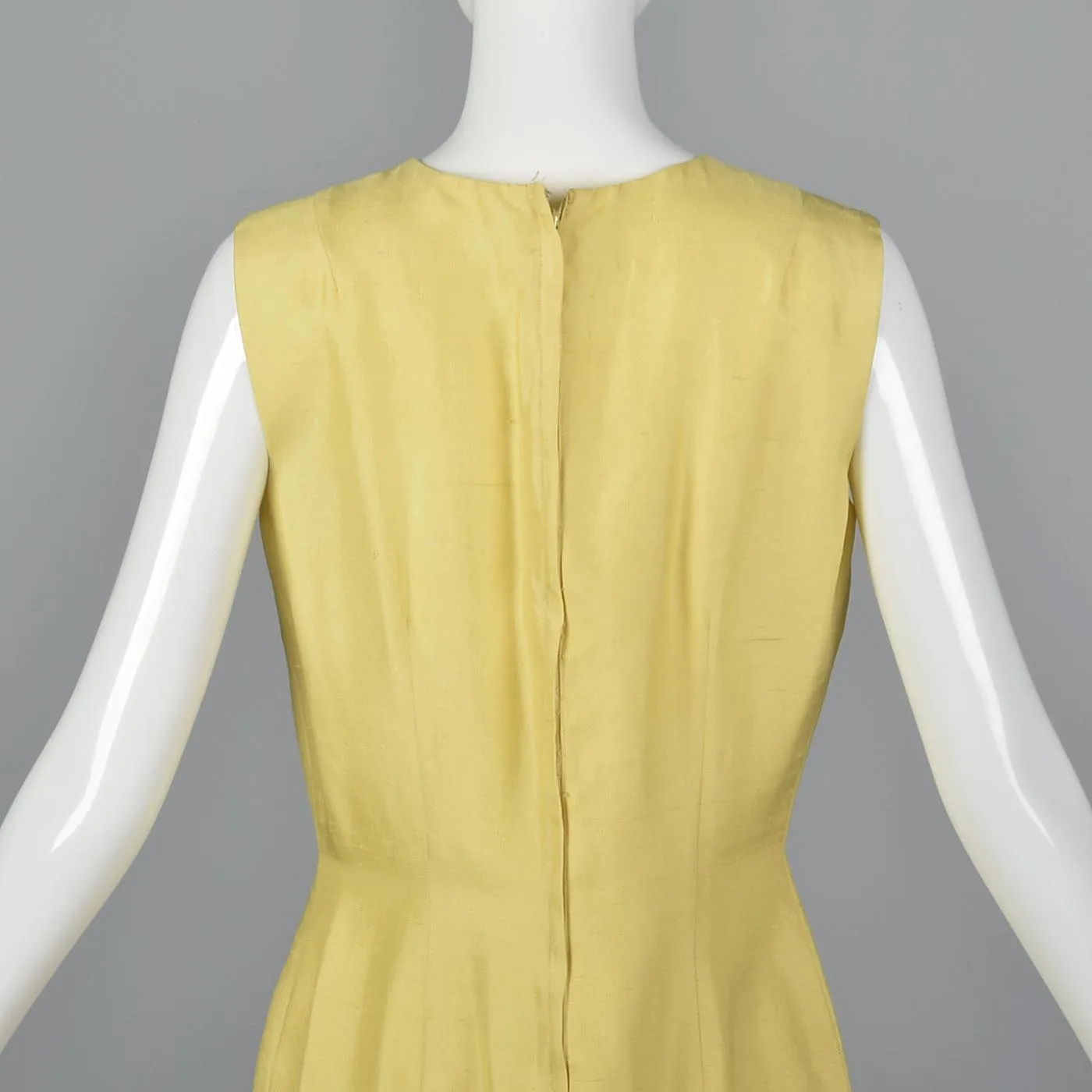 1960s Yellow Silk Shift Dress with Flower Applique