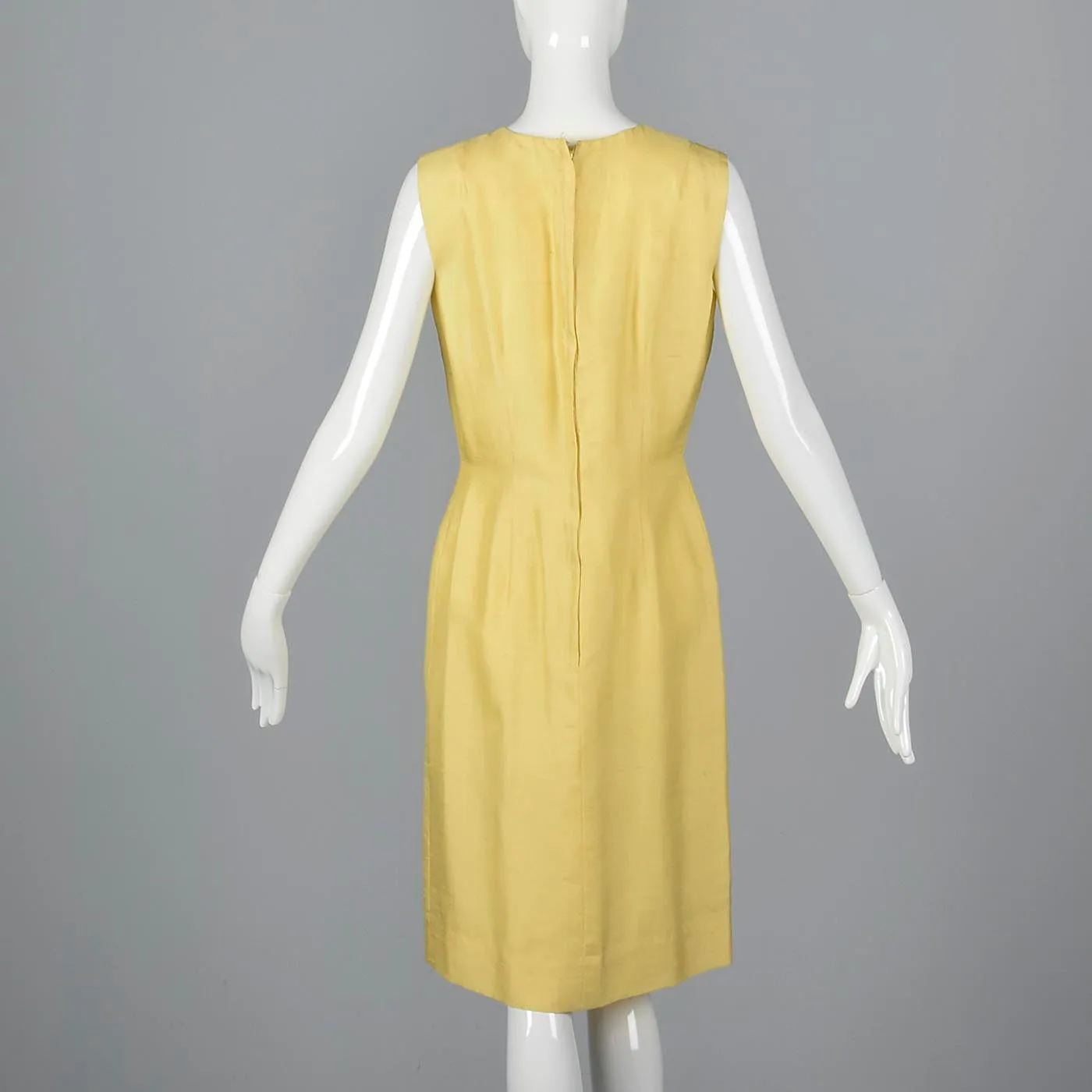 1960s Yellow Silk Shift Dress with Flower Applique