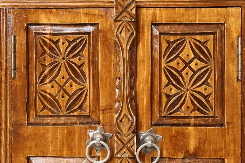 AAFIYAT Wooden Temple Door, Handcrafted Decorative Entrance Mirror Frame Living & Bed Room Decor