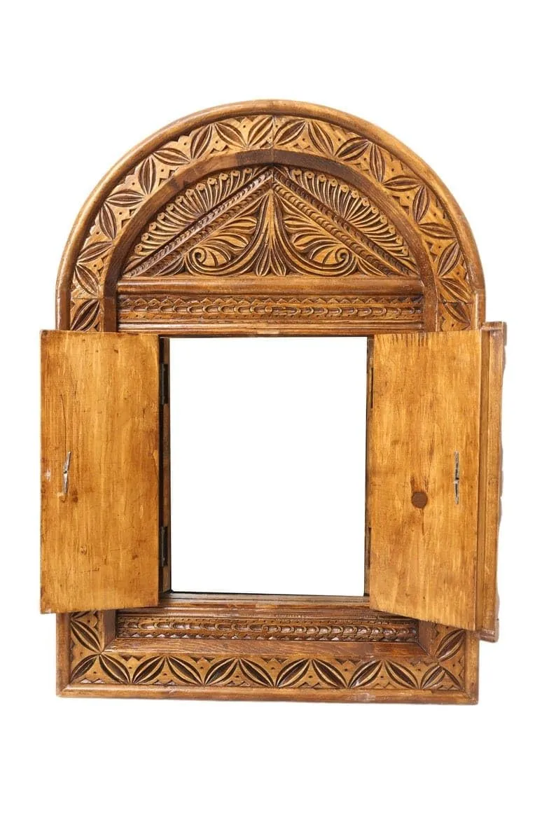 AAFIYAT Wooden Temple Door, Handcrafted Decorative Entrance Mirror Frame Living & Bed Room Decor
