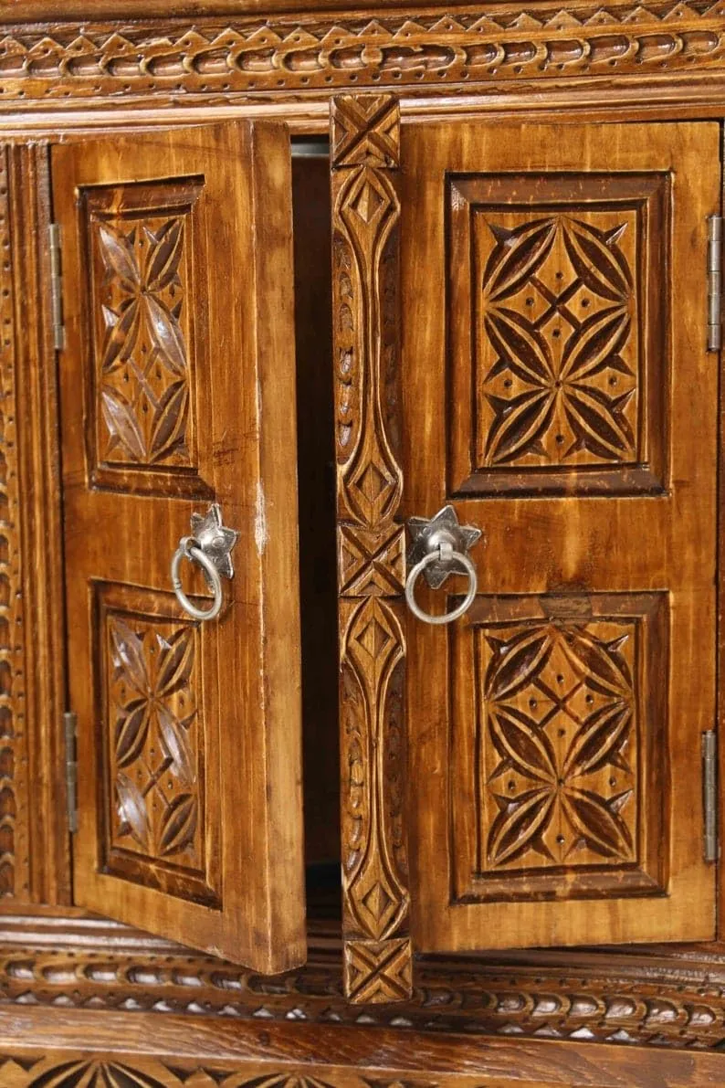 AAFIYAT Wooden Temple Door, Handcrafted Decorative Entrance Mirror Frame Living & Bed Room Decor