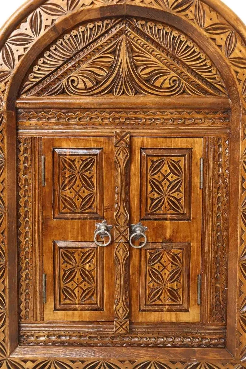AAFIYAT Wooden Temple Door, Handcrafted Decorative Entrance Mirror Frame Living & Bed Room Decor