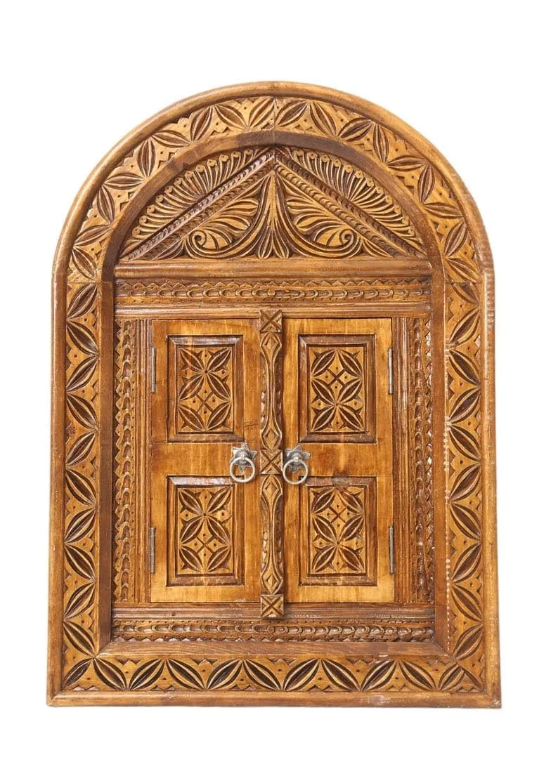 AAFIYAT Wooden Temple Door, Handcrafted Decorative Entrance Mirror Frame Living & Bed Room Decor