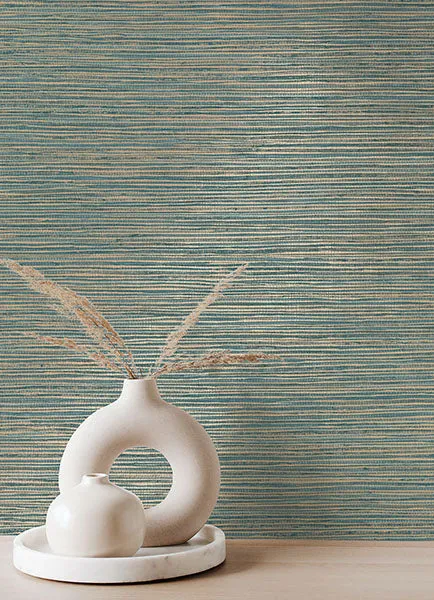 Alton Teal Faux Grasscloth Wallpaper from Fusion Advantage Collection