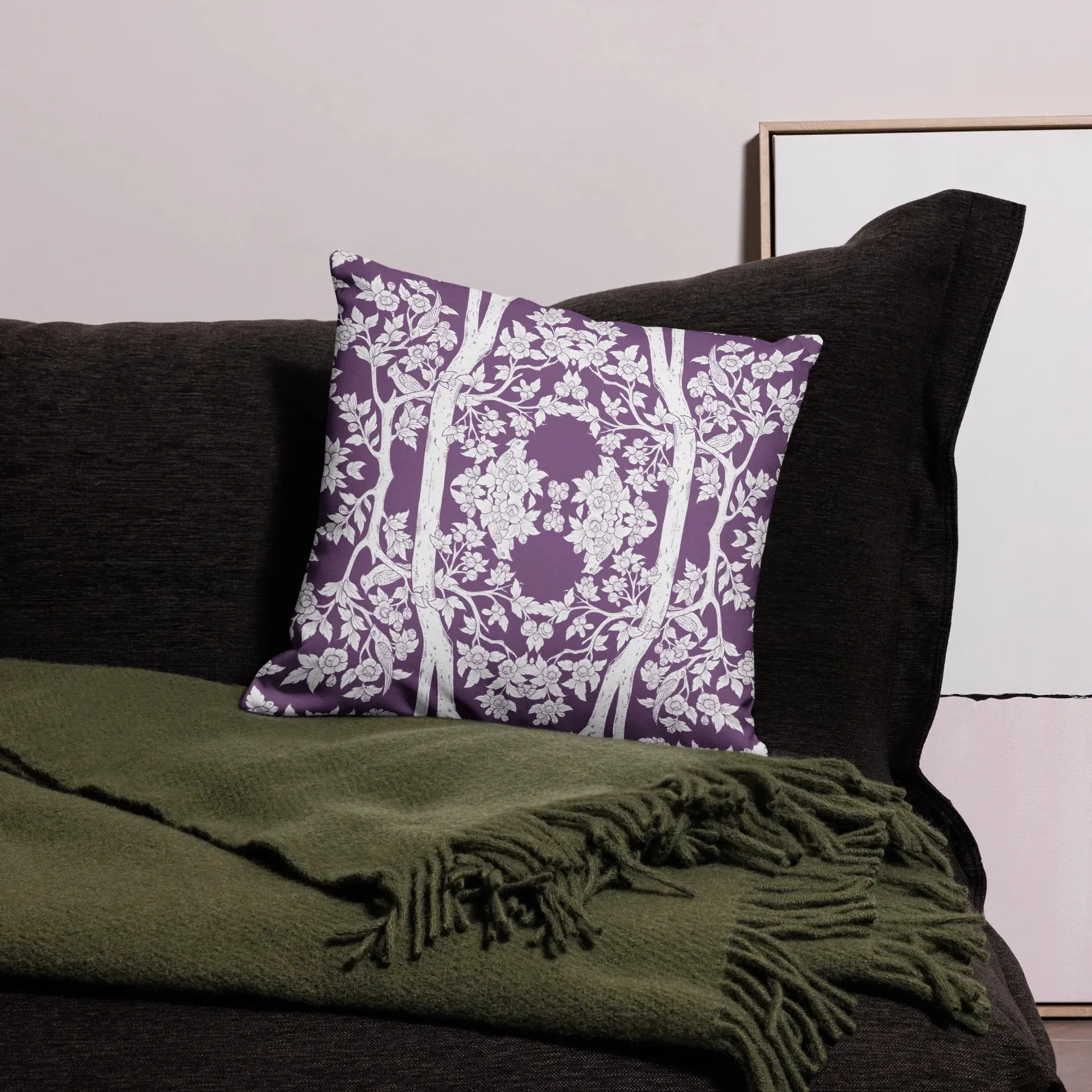 Aviary Purple - Royal Thai Decorative Bird Pattern Pillow