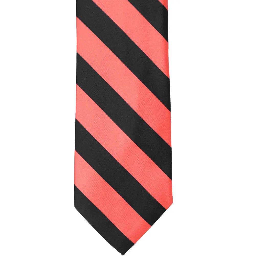 Bright Coral and Black Striped Tie