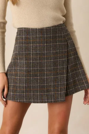Captured Moments Brown Plaid Mini Skort