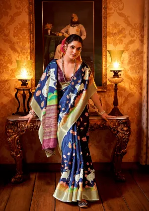 Designer Pichwai Floral Blue Saree