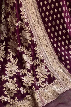 Elegant Purple Banarasi Handloom Pure Georgette Unstitched Suit Set