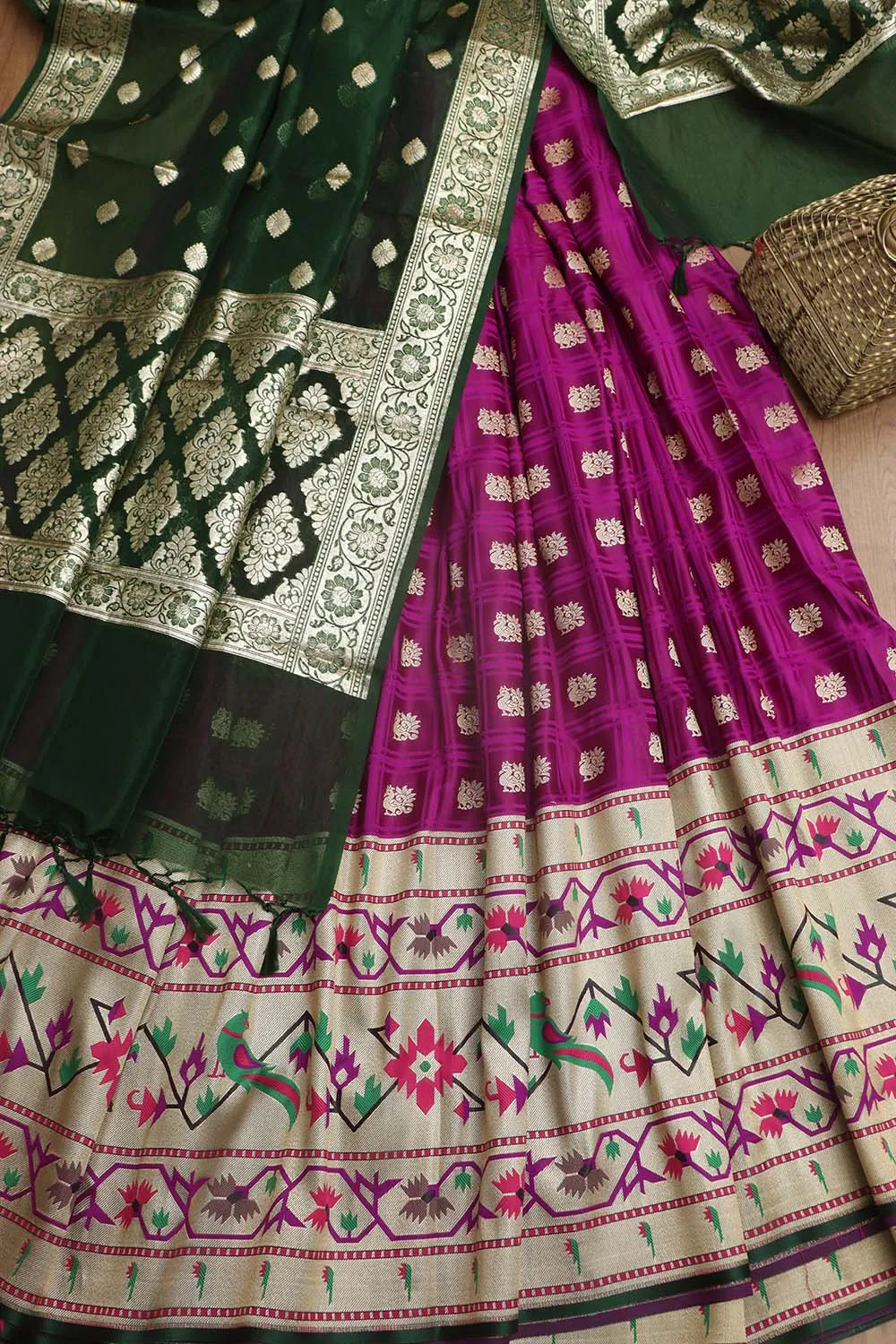 Elegant Purple Banarasi Silk Big Border Lehenga With Banarasi Organza Dupatta