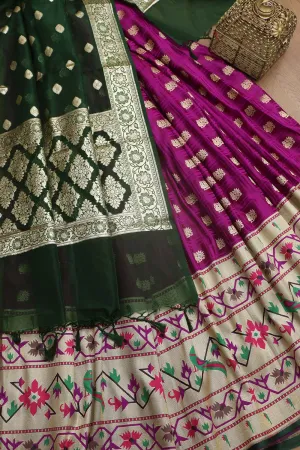 Elegant Purple Banarasi Silk Big Border Lehenga With Banarasi Organza Dupatta