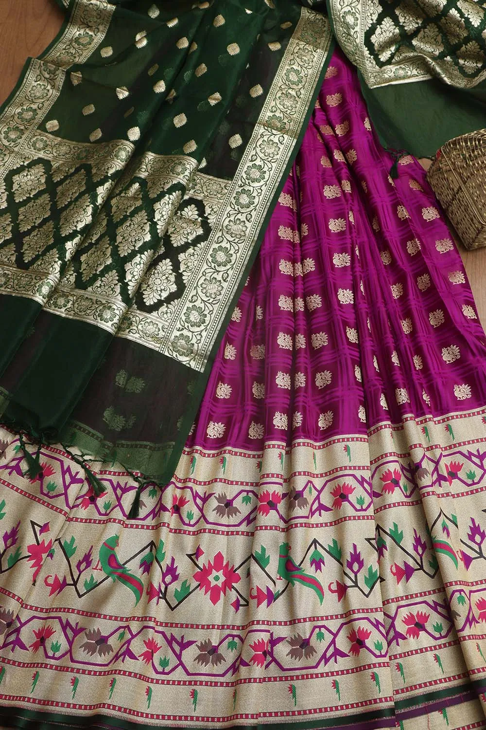 Elegant Purple Banarasi Silk Big Border Lehenga With Banarasi Organza Dupatta