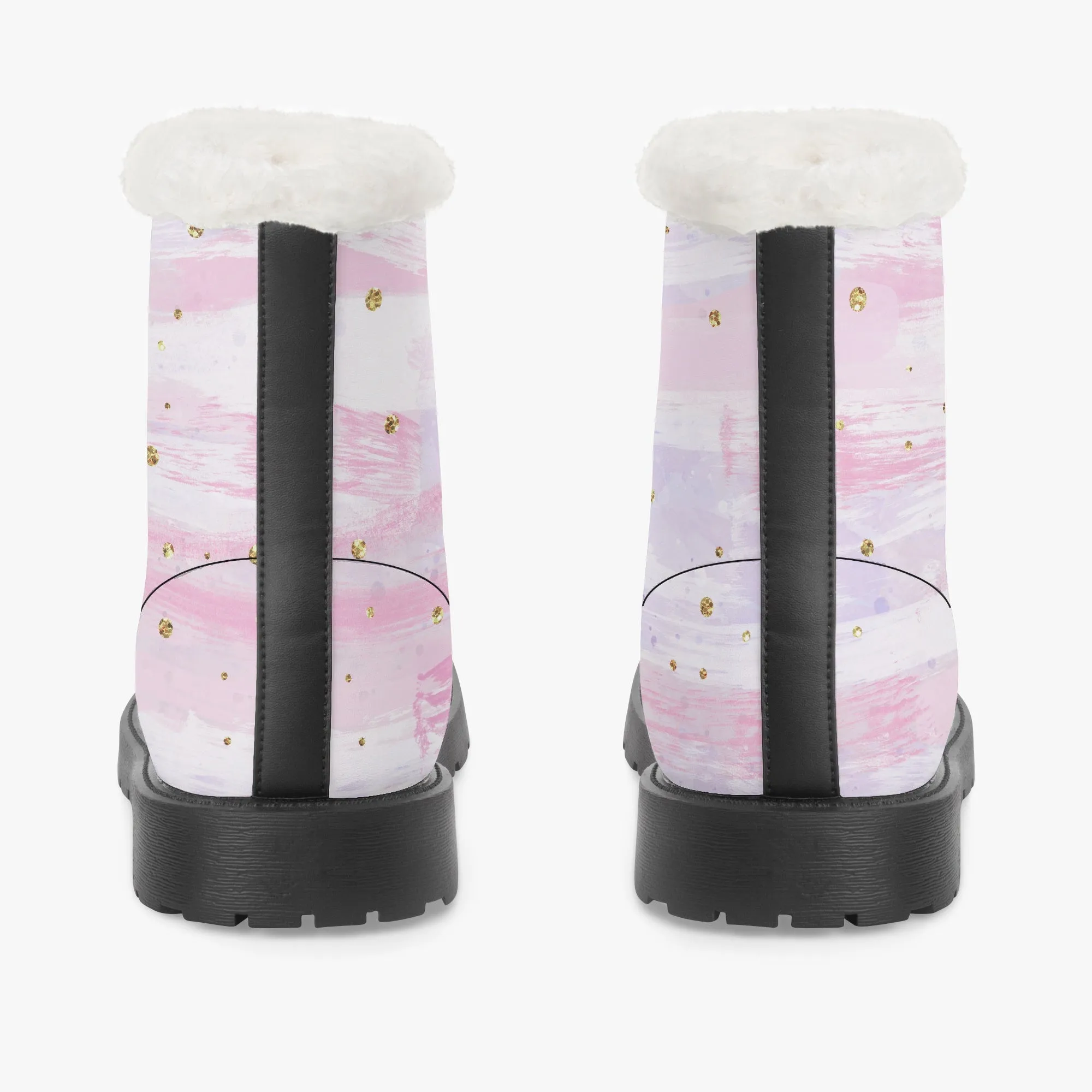 Faux Fur Leather Boots Pink and Purple