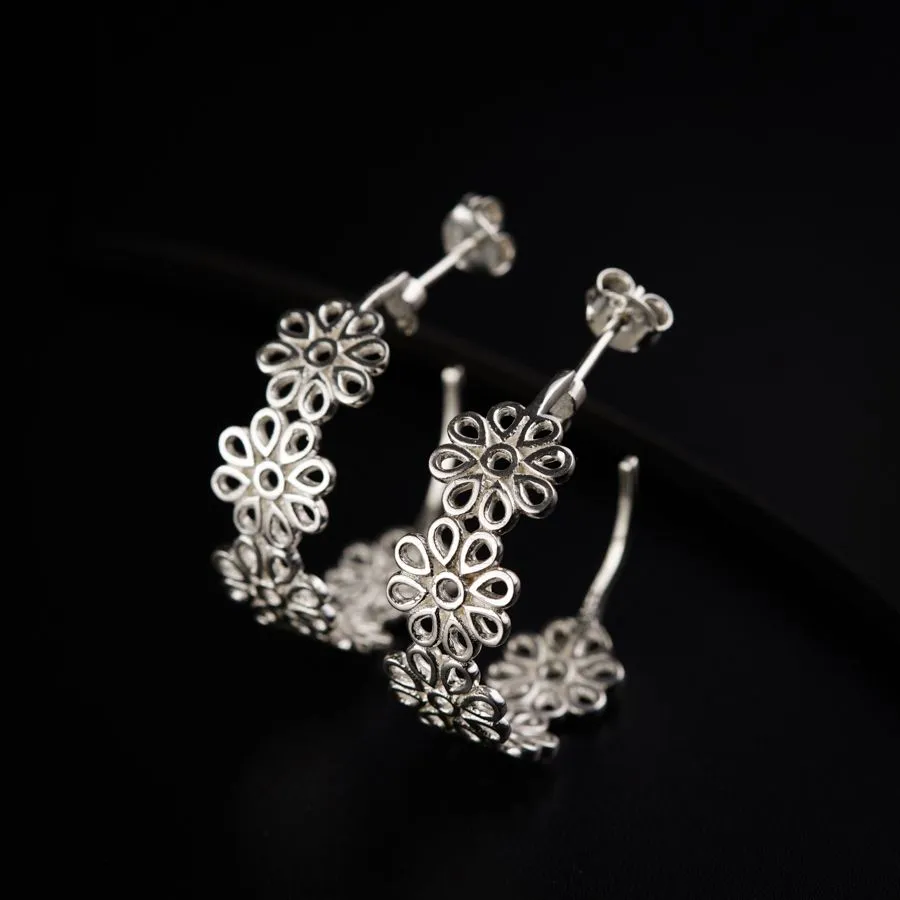 Filigree Silver Hoops (Flower)