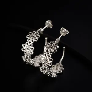 Filigree Silver Hoops (Flower)