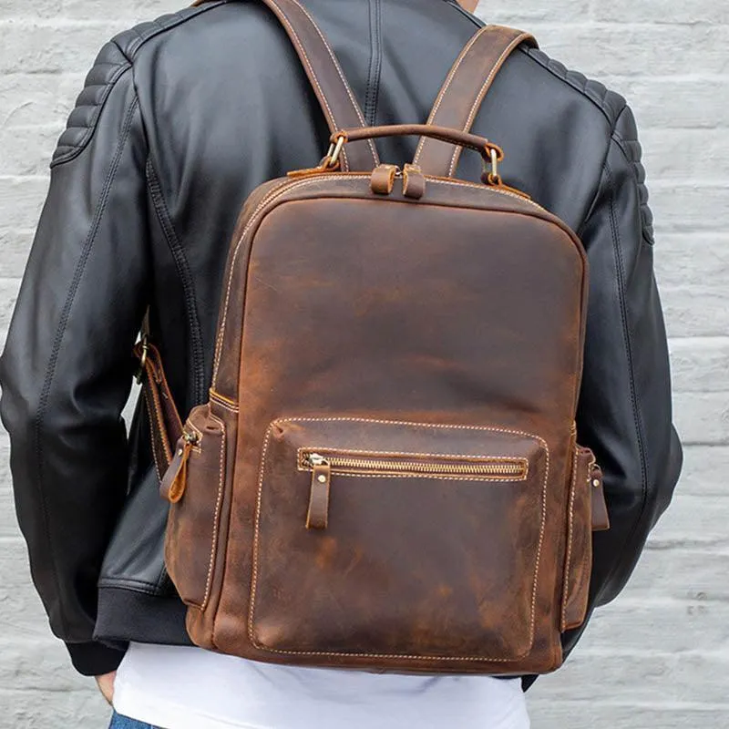 Genuine Leather Laptop Backpack Daypack Modern Design