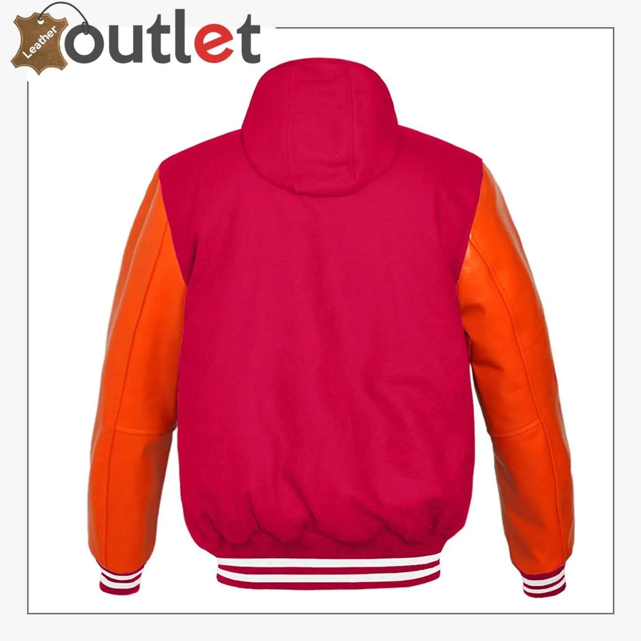Genuine Orange Leather Varsity Jacket For Women