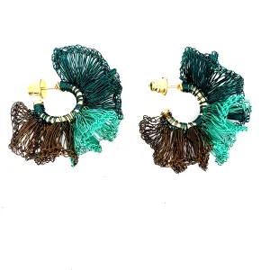 Green, Teal & Brown Small Ruffle Hoops