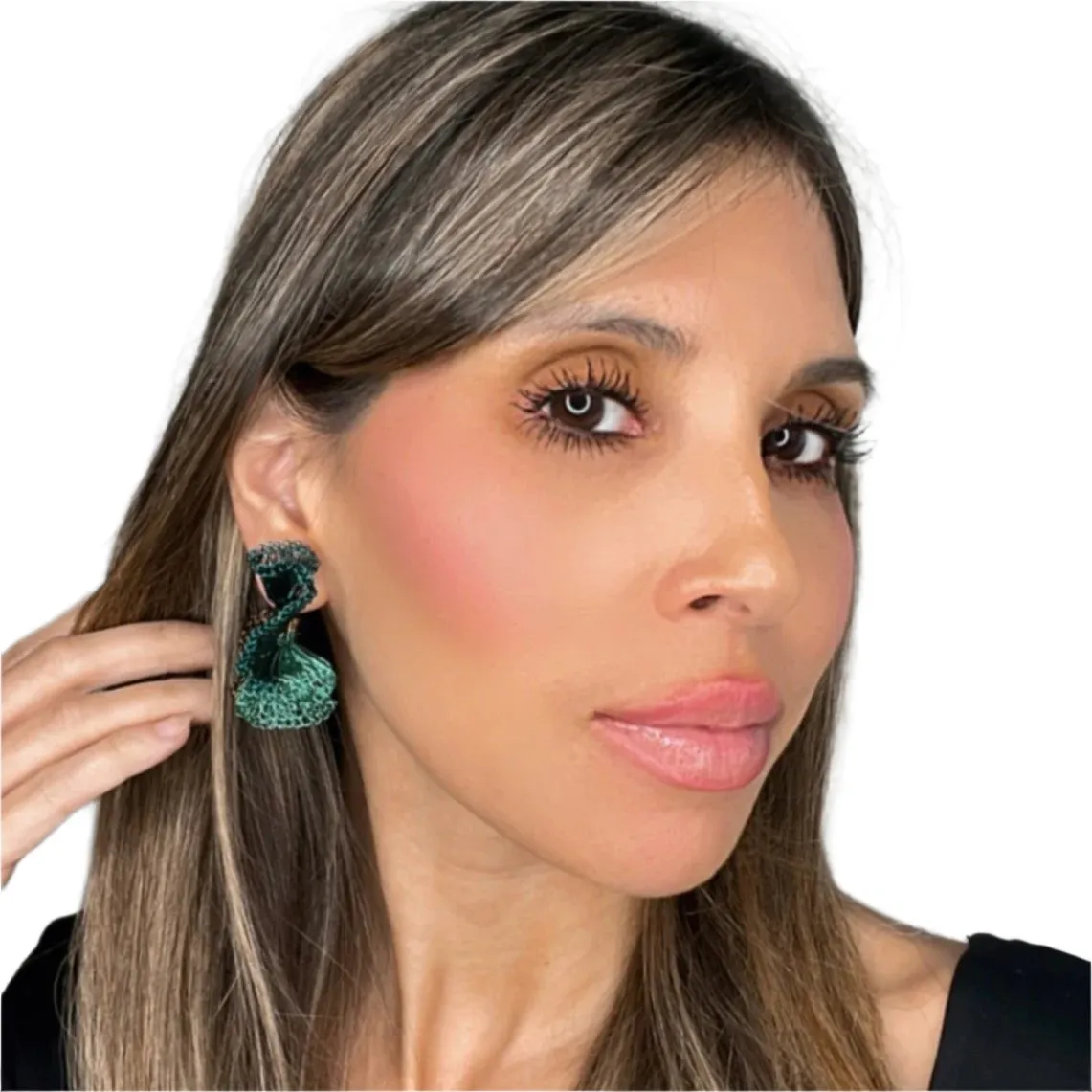 Green, Teal & Brown Small Ruffle Hoops