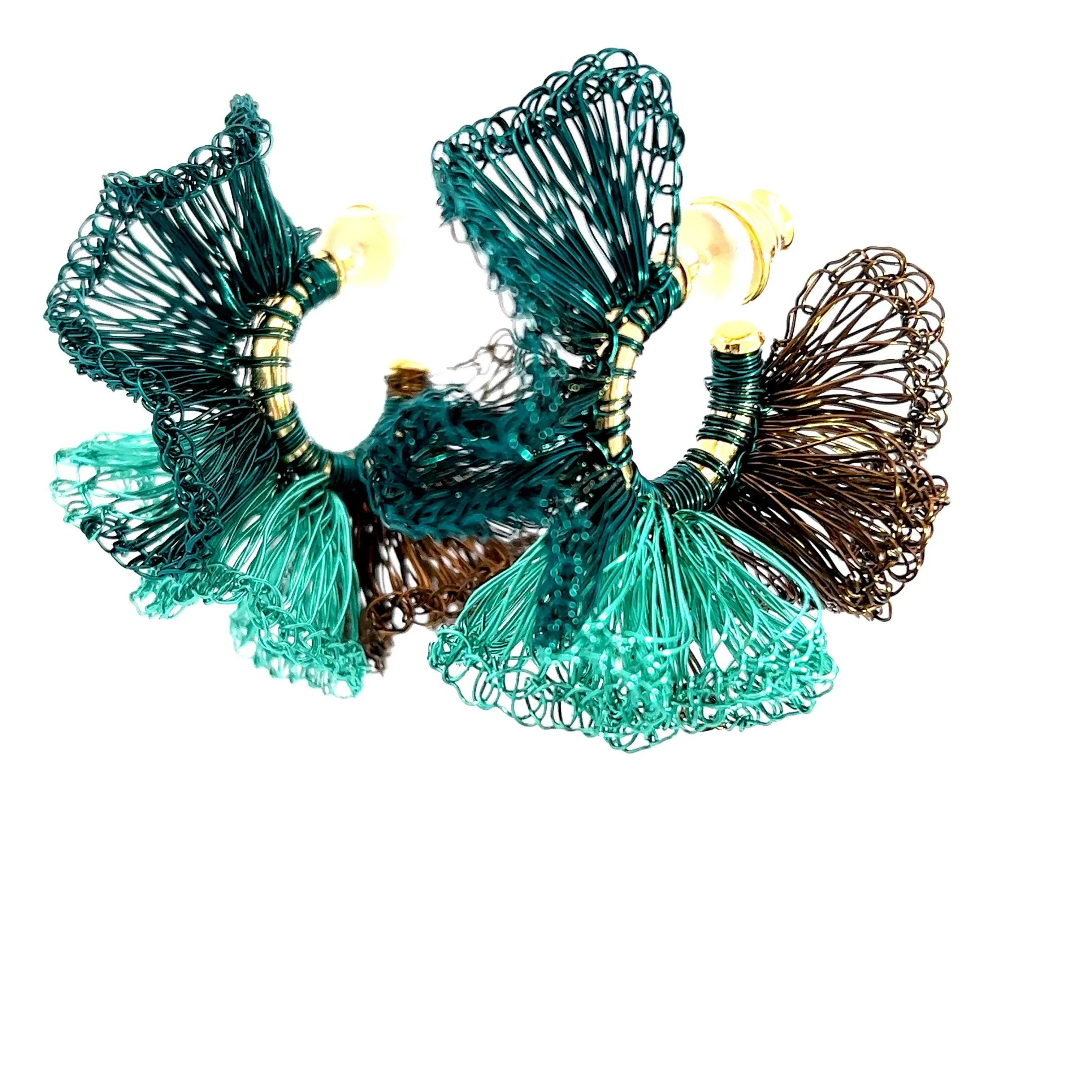 Green, Teal & Brown Small Ruffle Hoops