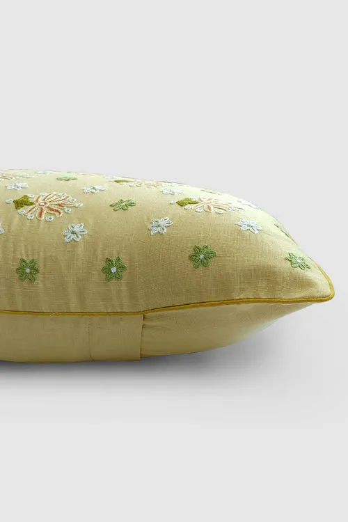 Gul Nilofer Aari Embroidered Cushion Cover - Beige