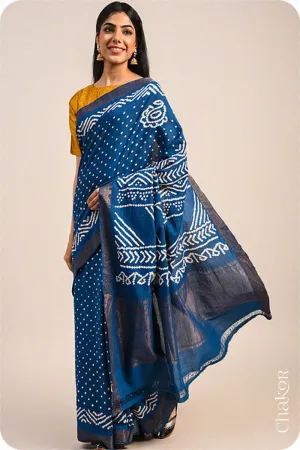 Indigo Bandhani Mangalgiri Cotton Saree