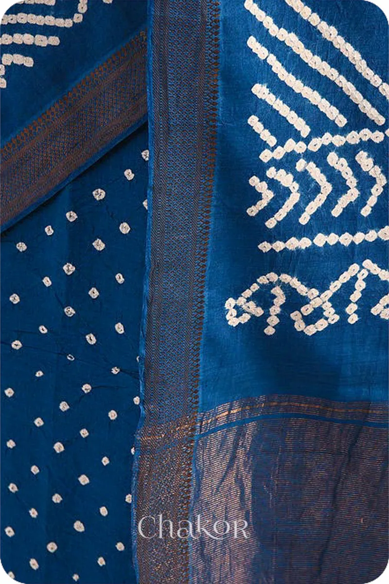 Indigo Bandhani Mangalgiri Cotton Saree