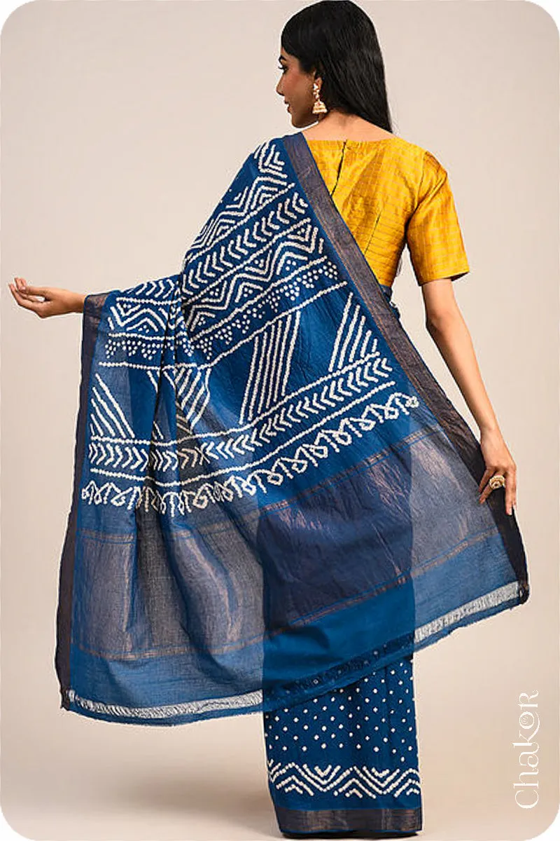 Indigo Bandhani Mangalgiri Cotton Saree