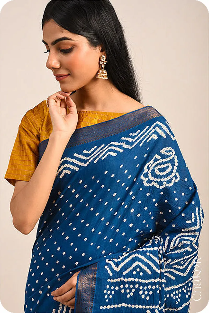 Indigo Bandhani Mangalgiri Cotton Saree