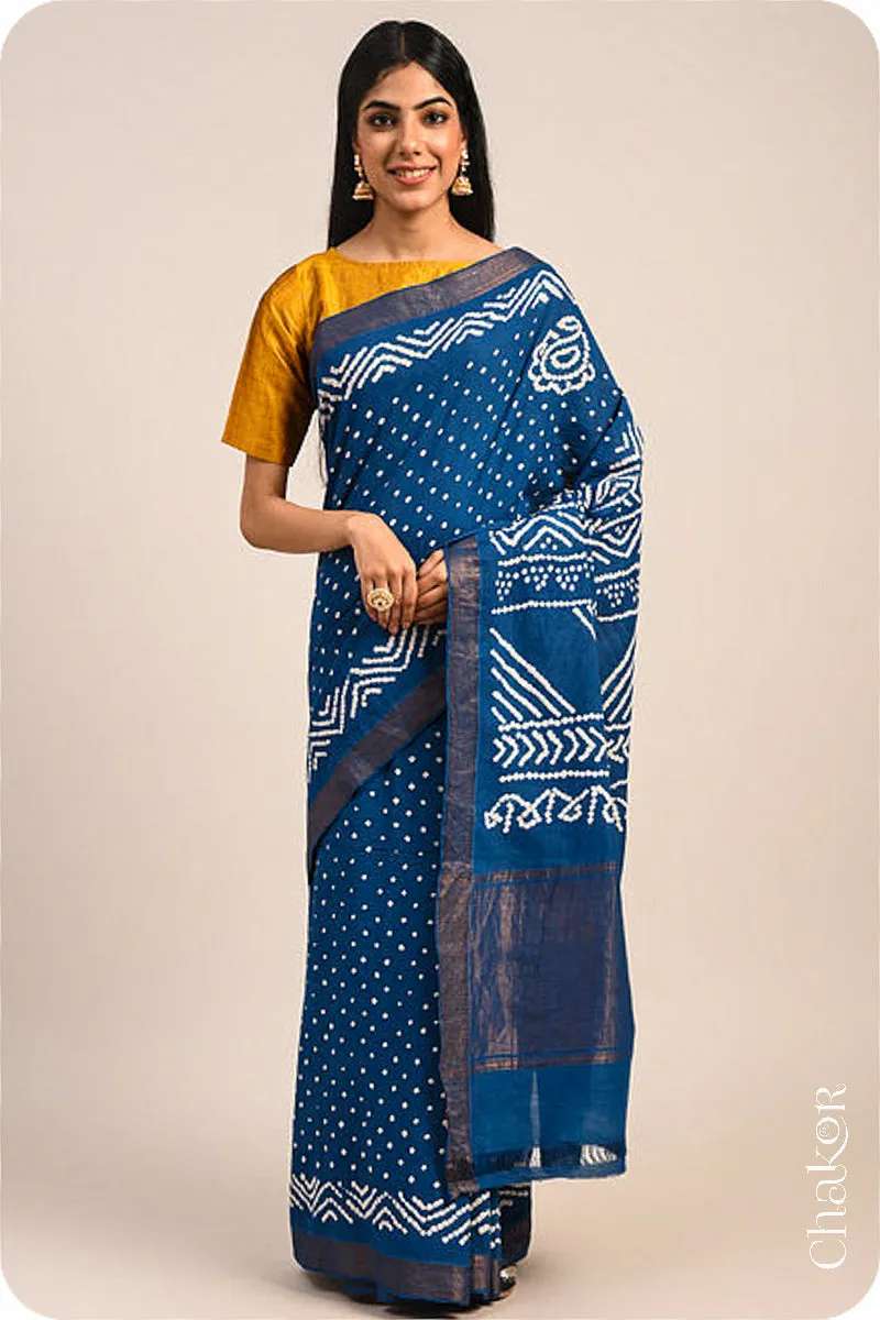 Indigo Bandhani Mangalgiri Cotton Saree