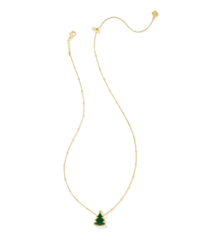 Kendra Scott Holiday Tree Gold Short Pendant Necklace - Green Quartzite