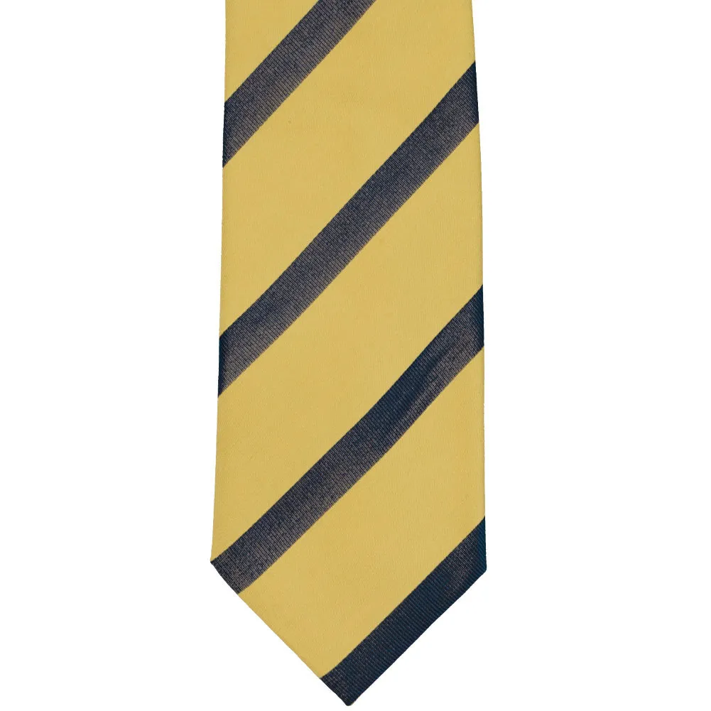 Light Gold and Navy Blue British Striped Cotton/Silk Necktie
