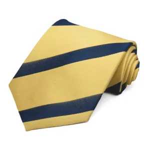 Light Gold and Navy Blue British Striped Cotton/Silk Necktie