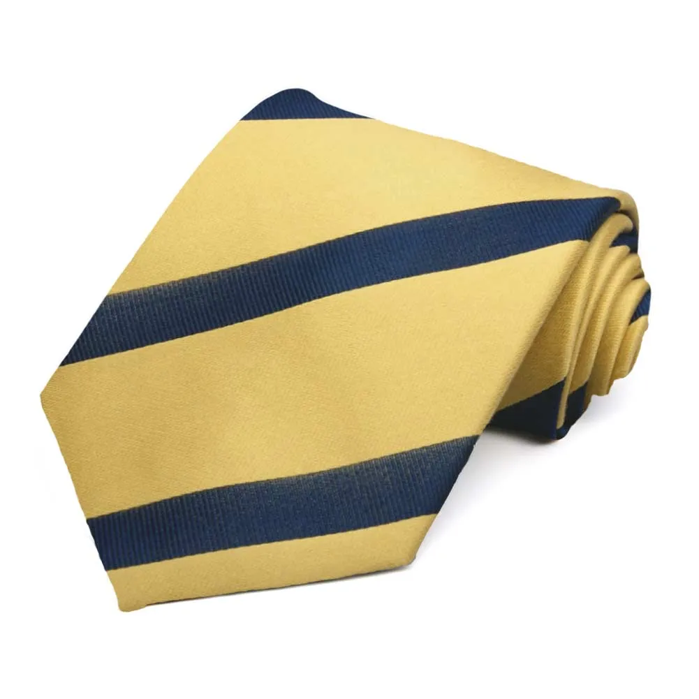 Light Gold and Navy Blue British Striped Cotton/Silk Necktie