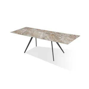 Lucia Double Extension Stone Top Metal Leg Dining Table in Rich Brown and Black