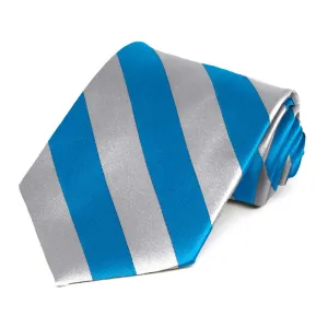 Peacock Blue and Silver Striped Tie