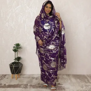 Purple Sudanese Thobe Fabric in Pure Silk Chiffon with Metallic Lurex, 4.5 Meters, 110 cm Width-D20401
