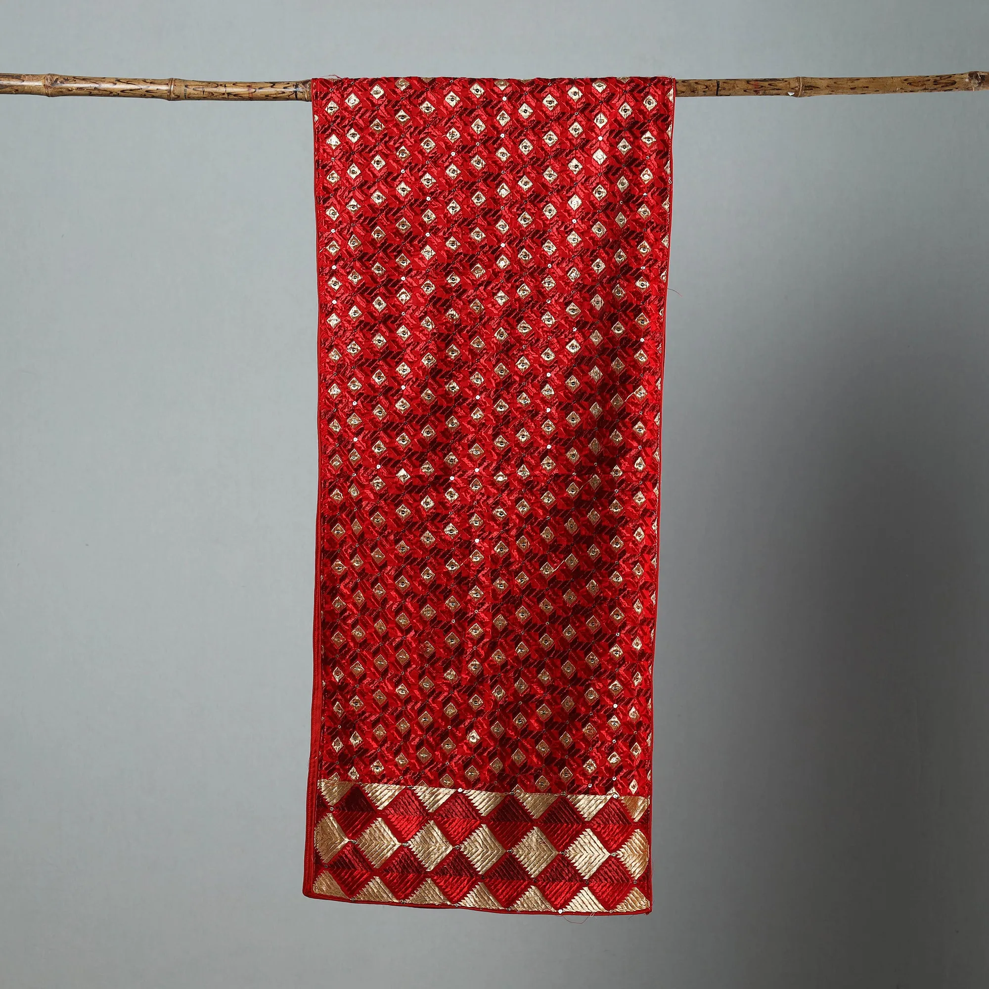 Red - Phulkari Silk Cotton Embroidered Stole 22