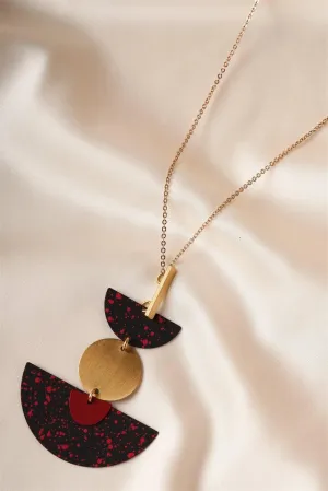 Red Tiered Semi Circle Metal Pendant Necklace