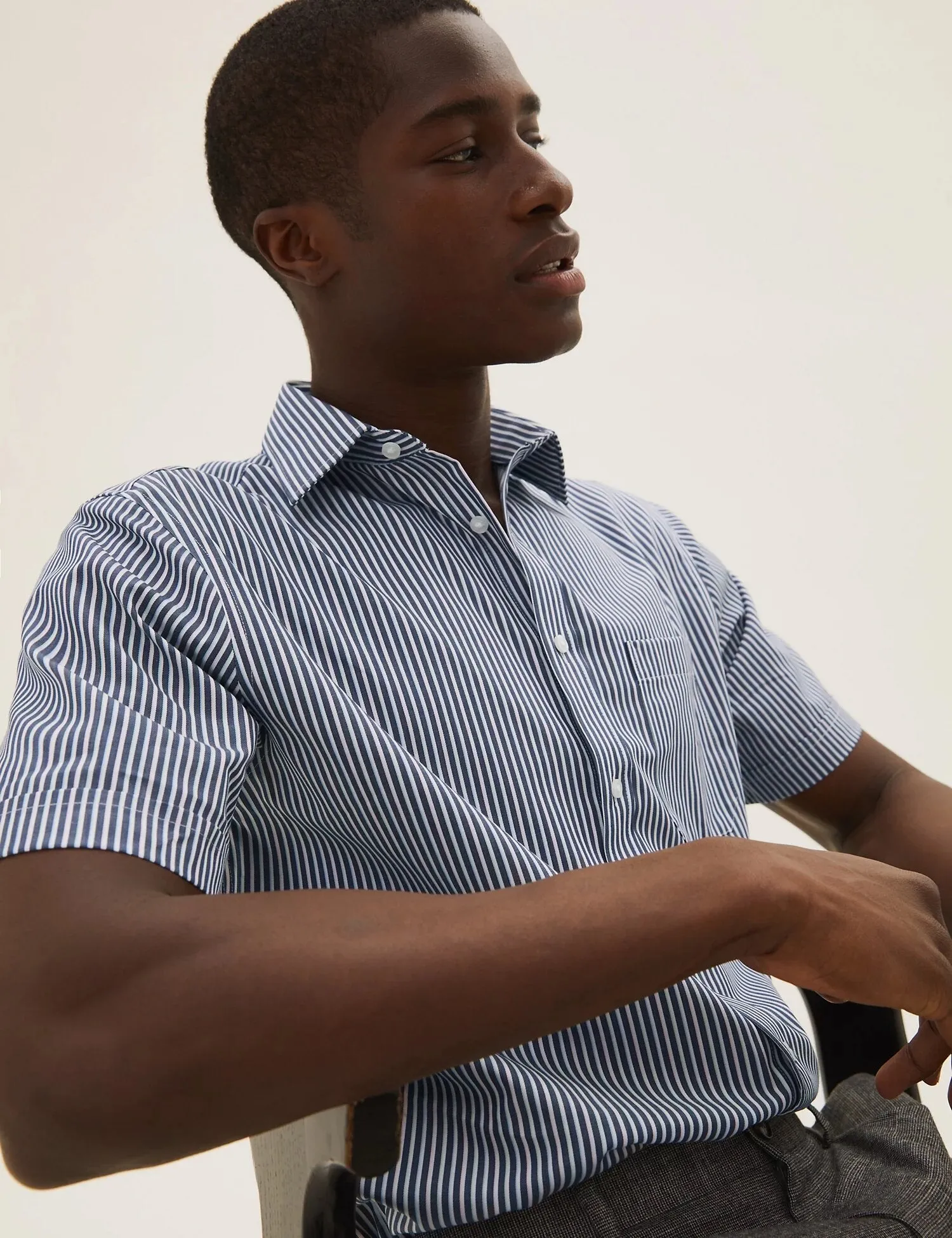Regular Fit Pure Cotton Striped Short Sleeve Shirt