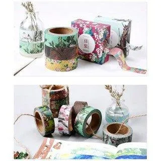 Retro Pattern Ancient Color Spectrum Plant Flower Petal Flower Cloth 1.5CM Decoration Handbook Tape Washi Tape Paper Tape NP-H7TGI-018