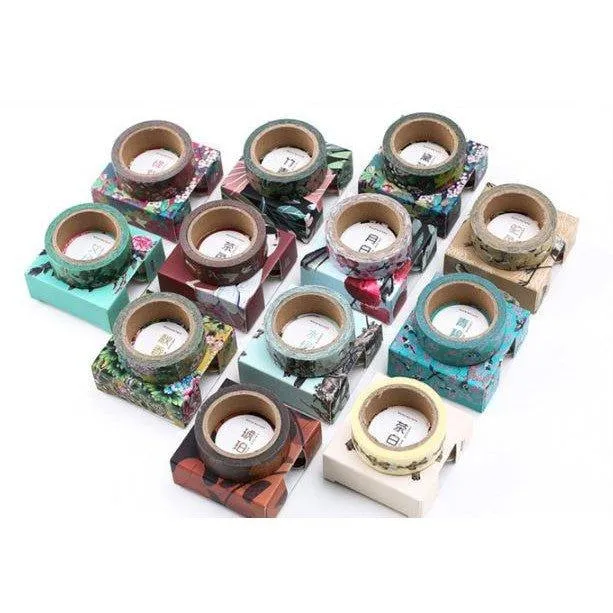 Retro Pattern Ancient Color Spectrum Plant Flower Petal Flower Cloth 1.5CM Decoration Handbook Tape Washi Tape Paper Tape NP-H7TGI-018