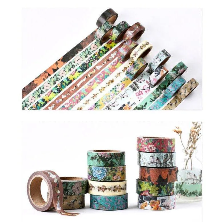 Retro Pattern Ancient Color Spectrum Plant Flower Petal Flower Cloth 1.5CM Decoration Handbook Tape Washi Tape Paper Tape NP-H7TGI-018