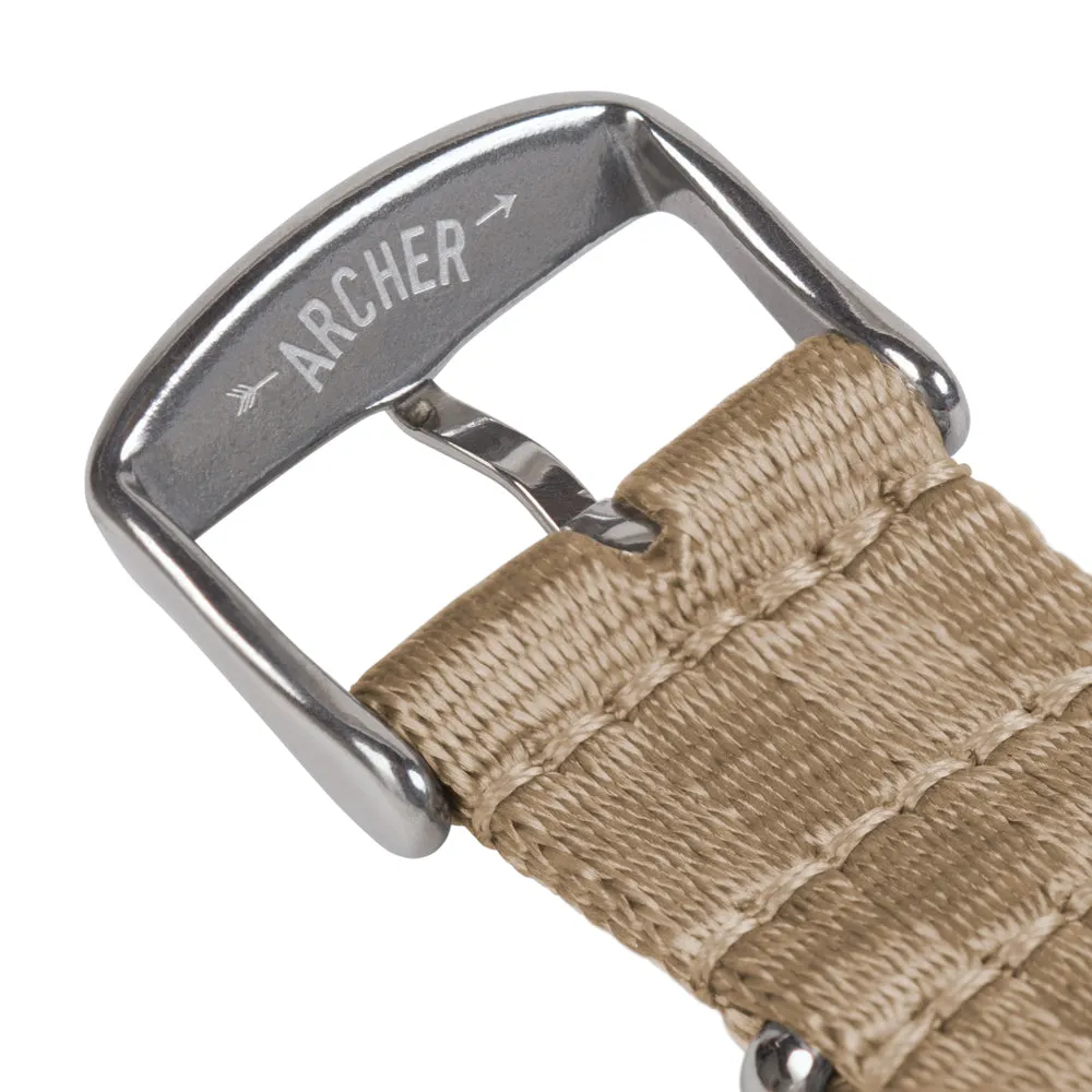 Seat Belt Nylon Military Style Watch Band - Khaki, Stainless Hardware