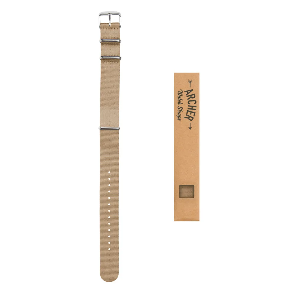 Seat Belt Nylon Military Style Watch Band - Khaki, Stainless Hardware