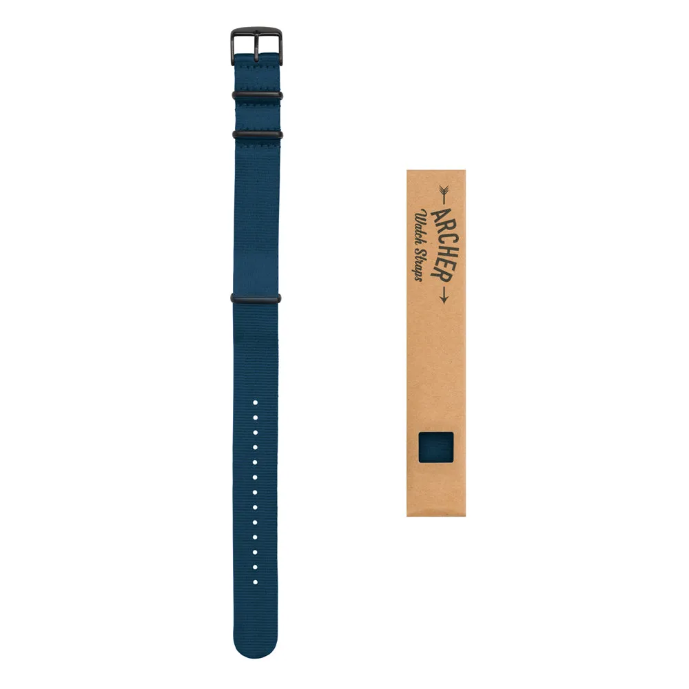 Seat Belt Nylon Military Style Watch Band - Navy, Black Hardware