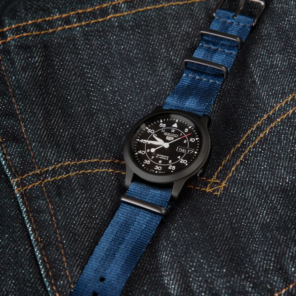 Seat Belt Nylon Military Style Watch Band - Navy, Black Hardware