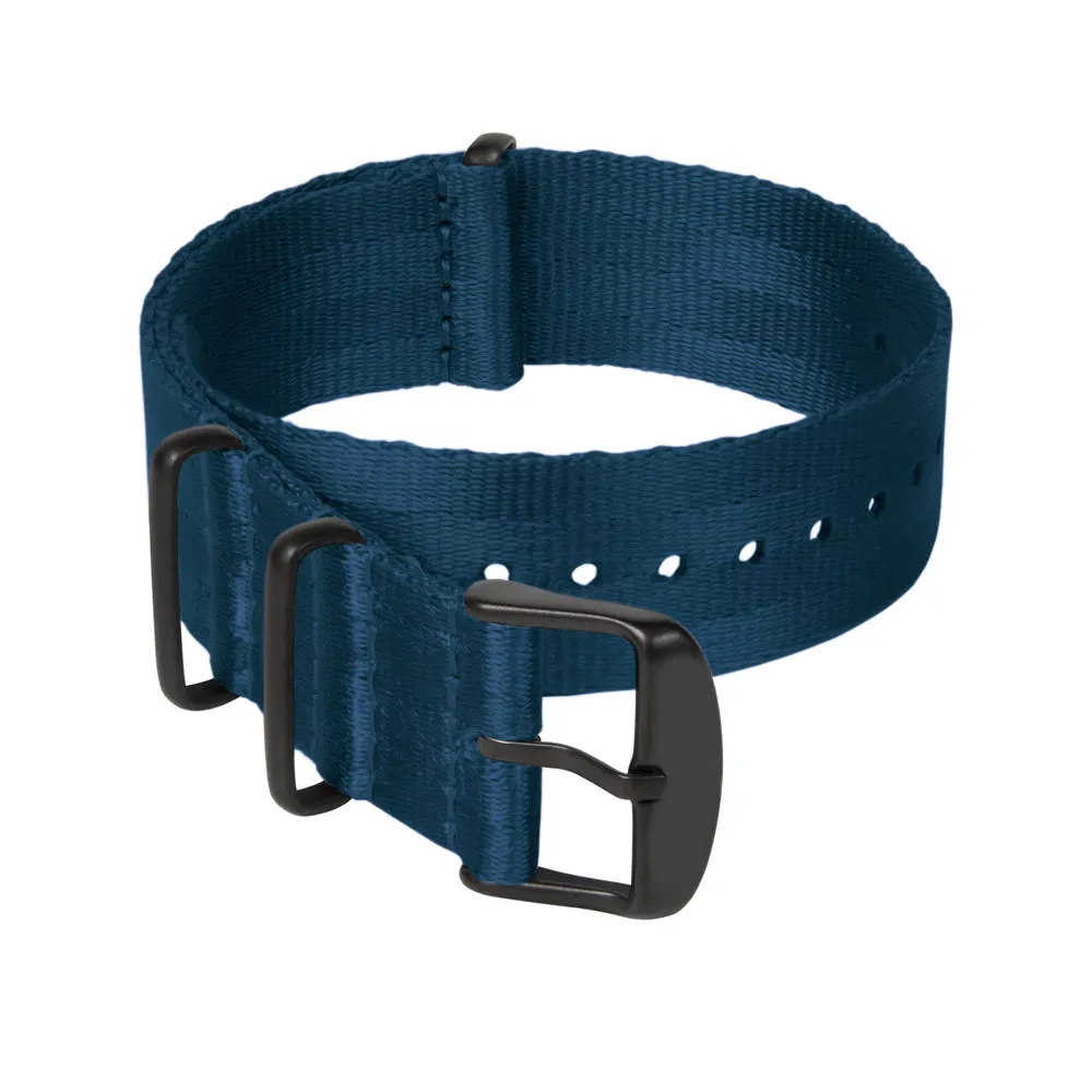 Seat Belt Nylon Military Style Watch Band - Navy, Black Hardware